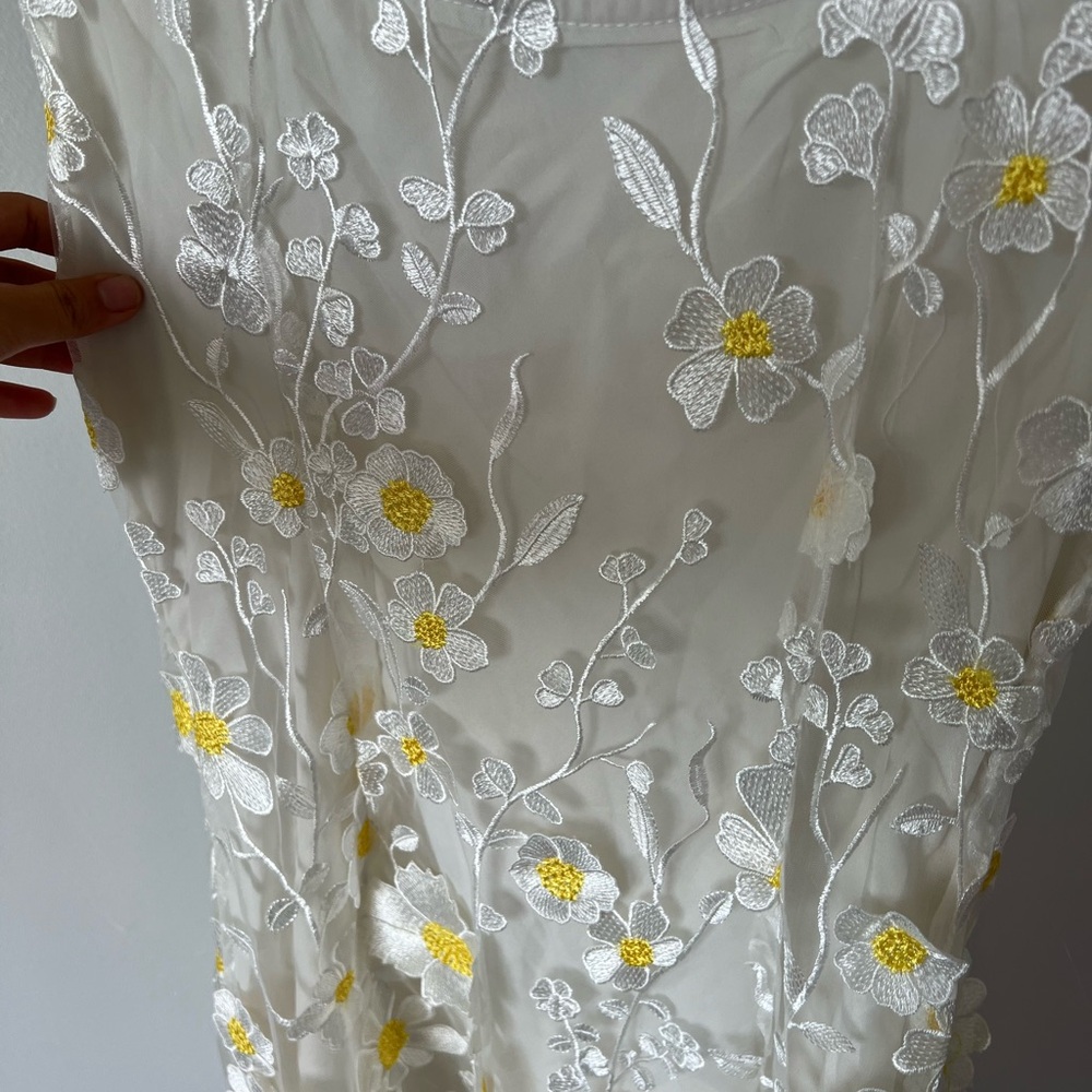 Floral Embroidered White and Yellow Dress - Picture 4 of 4